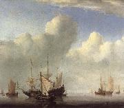 VELDE, Willem van de, the Younger, A Dutch Ship Coming to Anchor and Another Under Sail